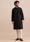 Black Silk Kurta Set With Threadwork For Men