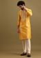 Mustard Yellow Silk Kurta Set In Resham Work For Men