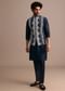 Navy Blue Kurta Jacket Set With Thread And Mirror Work