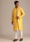 Yellow Raw Silk Threadwork Kurta Set With Dupatta