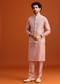 Pink Raw Silk Jacket Kurta Set With Mirror Embellishments
