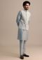 Grey Kurta Jacket Set With Thread And Mirror Work For Men