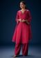 Pink V Neck Embroidered Kurta Set With Dupatta