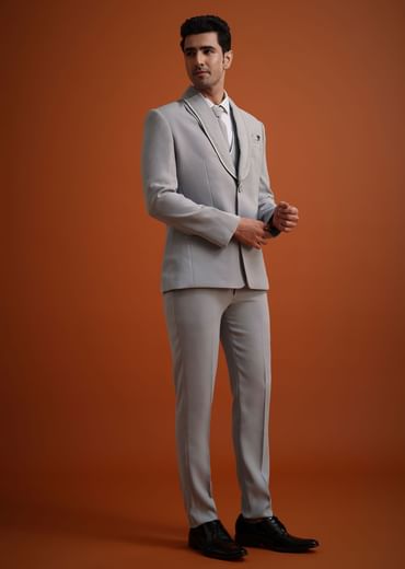 Silver Grey Cutdana Work Tuxedo And Pant Set