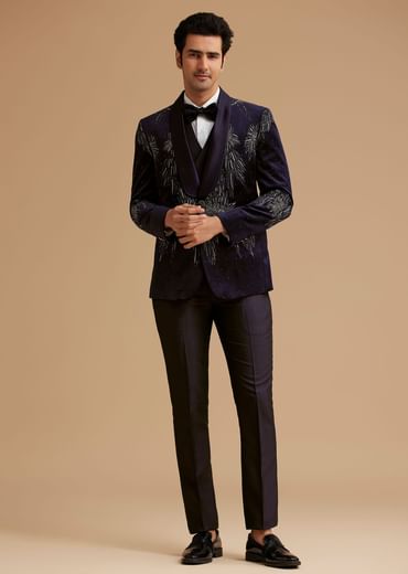 Blue Velvet Tuxedo with Stone and Cut Dana Work