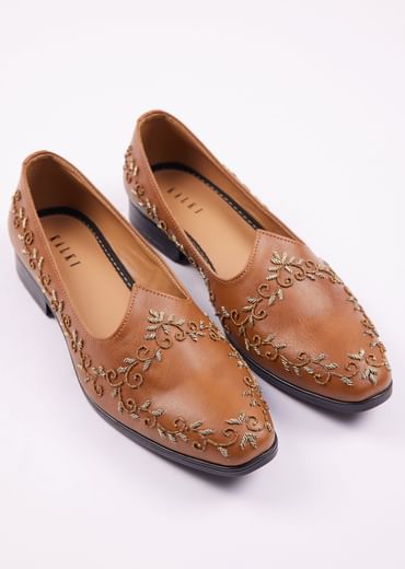 Brown Zardosi Work Juttis For Men
