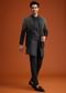 Black Open Indo Jacket Set With Silver Beadwork