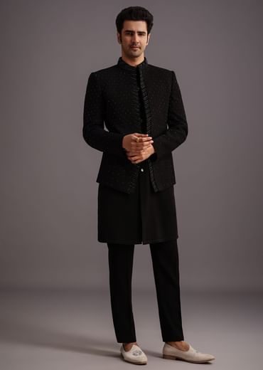 Black Jodhpuri Kurta Set With Handwork