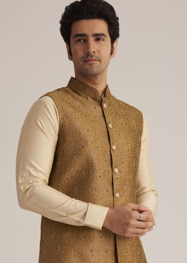 Rusty Red Nehru Jacket With Kurta Pant Set