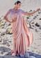 Beige Satin Draped Saree With Pleated Blouse And Embroidered Cape