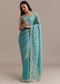 Firozi Blue Crushed Tissue Saree With Sequins Embellished Scallop Border