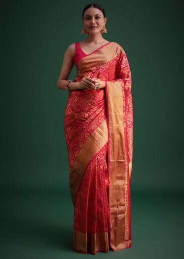 Magenta Pink Patola Silk Saree With Zari Woven Work