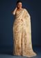 Off White Tussar Silk Floral Print Saree with Mirror Work