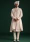 Peach Silk Zari Embroidered Sherwani Suit With Mala And Dupatta