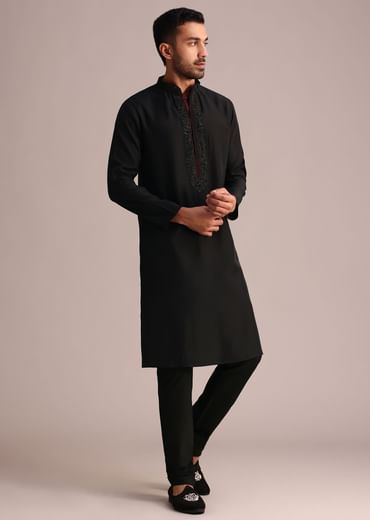 Black Embroidered Kurta Set With Cutdana Work