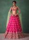 Deep Pink Bridal Butti Work Lehenga With Tassels on Blouse And Dupatta