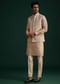 Beige Silk Kurta Set With Threadwork Jacket