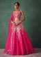Fuschia Pink Raw Silk Multi Colour Threadwork Lehenga Dupatta With Embroidered Blouse