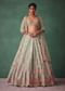 Sage Green Kali Lehenga With Embroidered Blouse And Dupatta