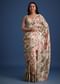 Beige Tissue Muslin Saree With Pitta Work And Digital Print