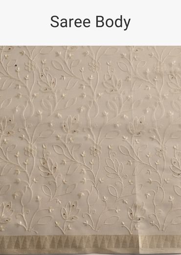 Gold Saree In Tissue Silk with Floral Resham Work