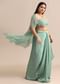 Blue Pleated Drape Skirt And Embellished Cape With Tassels