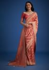 Peach Dola Silk Saree With Zari Work And Gota Patti Border