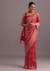 Pink Khaddi Georgette Woven Saree With Gotta Patti Border