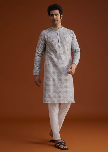 Grey Printed Kurta With Geometric Motifs