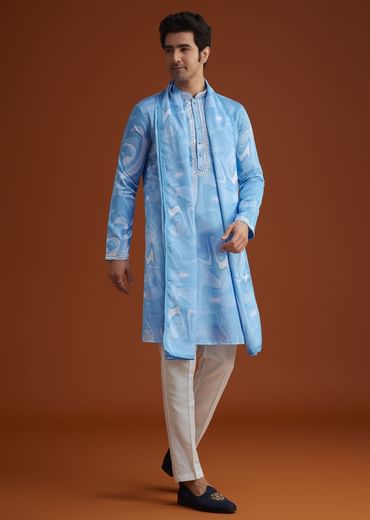Blue Marble Printed Kurta Set