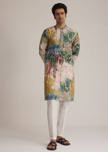 Multicolour Printed Silk Kurta Set