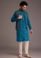 Blue Floral Kurta Set With Embroidered Sleeveless Jacket