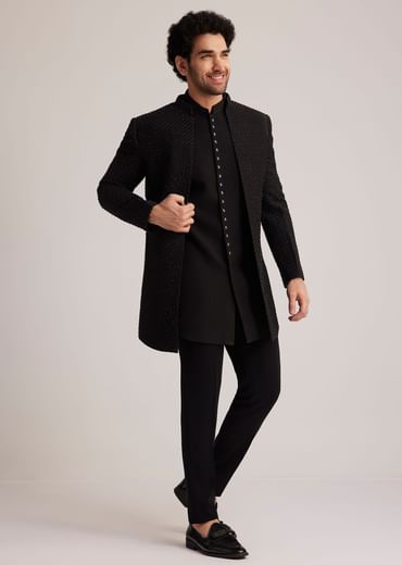 Black Embellished Indo Western Suit