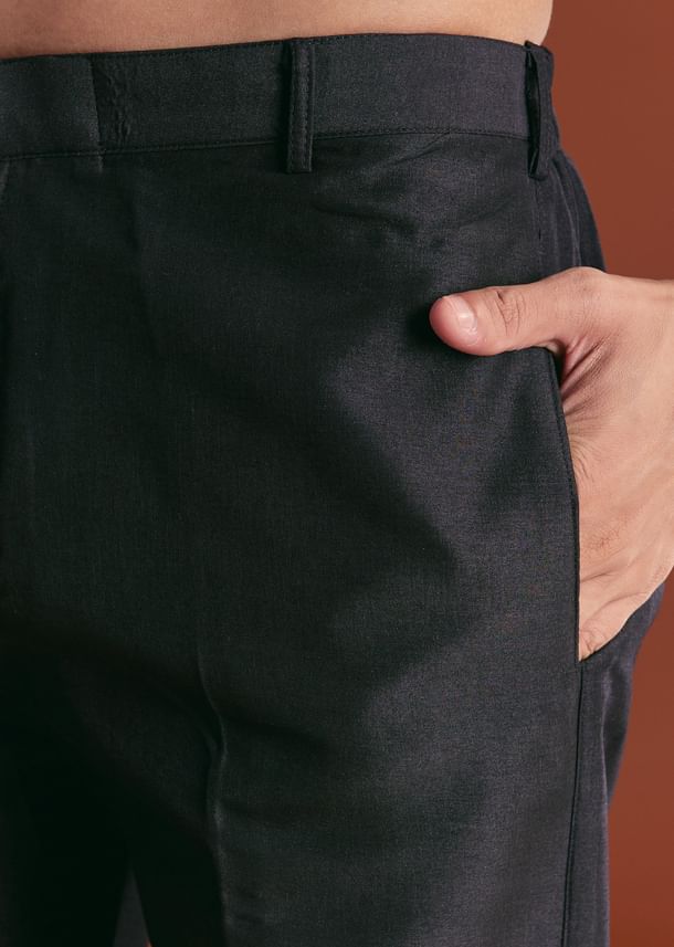 Black Cotton Silk Sherwani Suit With Floral Embroidery Black Cotton Silk Sherwani Suit With Floral Embroidery