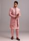 Onion Pink Thread Embroidered Dola Silk Sherwani Set