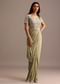 Pista Green Pre Draped Saree With Embroidered Blouse And Belt