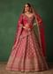 Cherry Red Raw Silk Hand Embroidered Lehenga Set With Net Dupatta