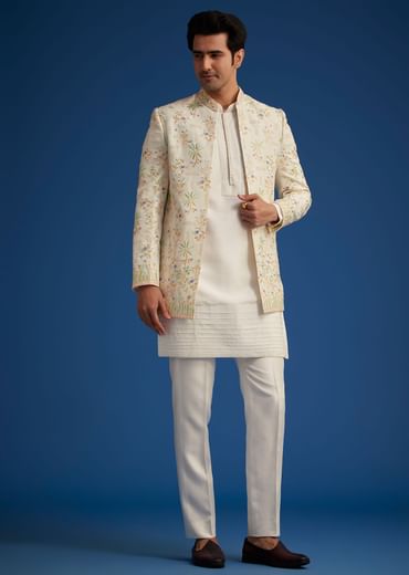 Off White Embroidered Jodhpuri Suit