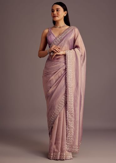 Purple Tissue Saree With Cutdana And Stone Embroidery