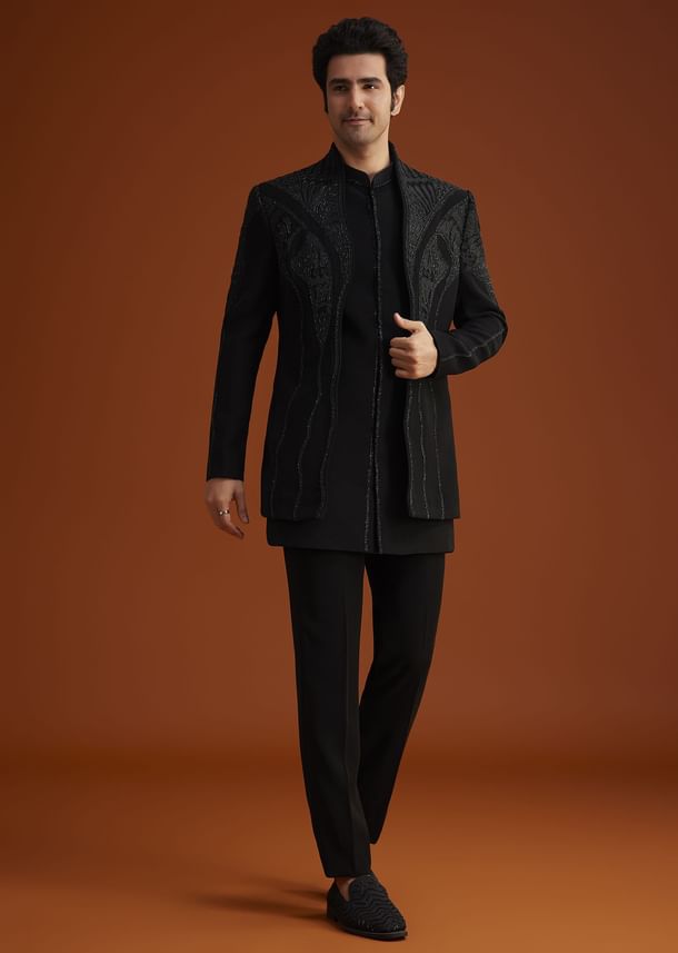 Black Sequin Embroidered Indo Western Set