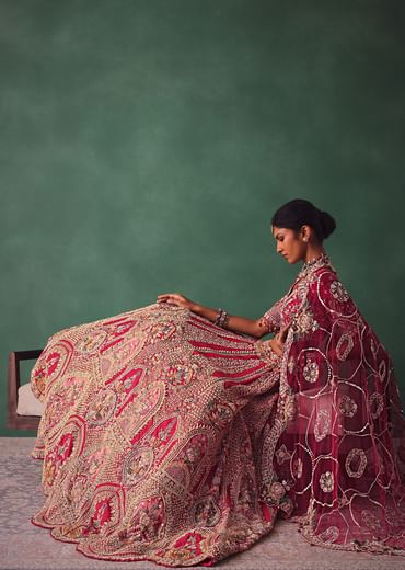Red Bridal Lehenga With V Neck Blouse Back Dori And Dupatta