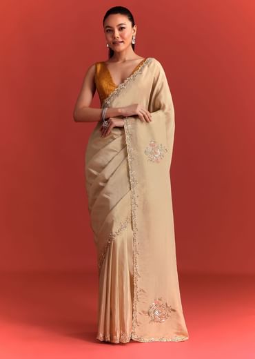 Off White Tissue Saree With Cutdana And Stone Work
