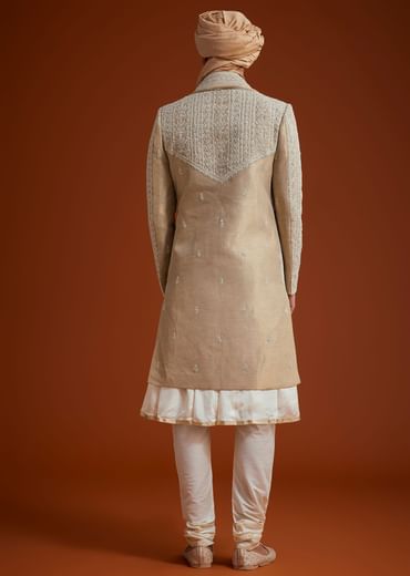 Faun Sherwani Set With Dori And Thread Embroidery