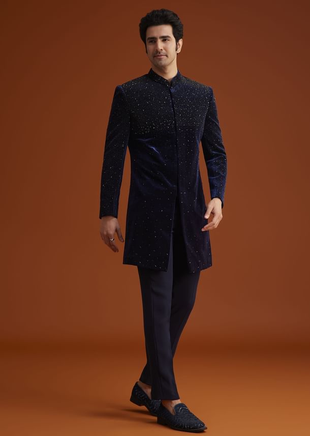 Navy Blue Velvet Indo Western Set