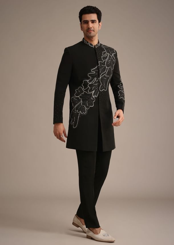 Black Zardozi Embroidered Indowestern Set