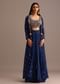 Blue Embroidered Croptop With Drape Skirt And Tussar Jacket