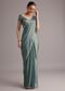 Teal Green Satin Saree Embroidered With Stones And Diamonds