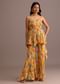 Beige Floral Printed Kurti Sharara Suit With Tissue Dupatta