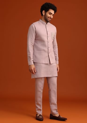 Purple Hand Embroidered Jacket And Kurta Set