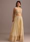 Off White Embroidered Croptop With Banarasi Weave Palazzo And Choker Dupatta